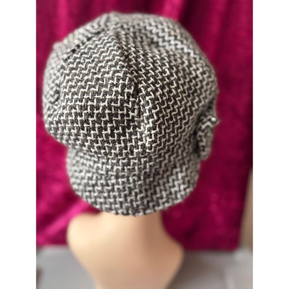 Black White Houndstooth Newsboy Cap With Bow Accent Womens Teen - Picture 5 of 7